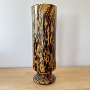 Maestri Vetrai Vtg Murano Italian Art Glass Vase Hand Blown Tortoise Shell 12.5"
